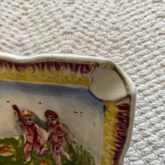 Porcelain Ashtray Two Children Playing In A field Davein Japan Vintage Trinket - Picture 4 of 8